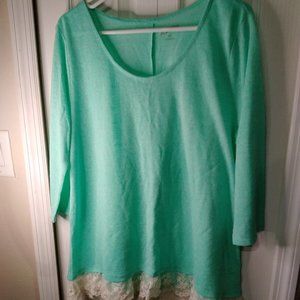 Arizona Jean Co. Mint Green Long Sleeve with Lace Detail size XXL